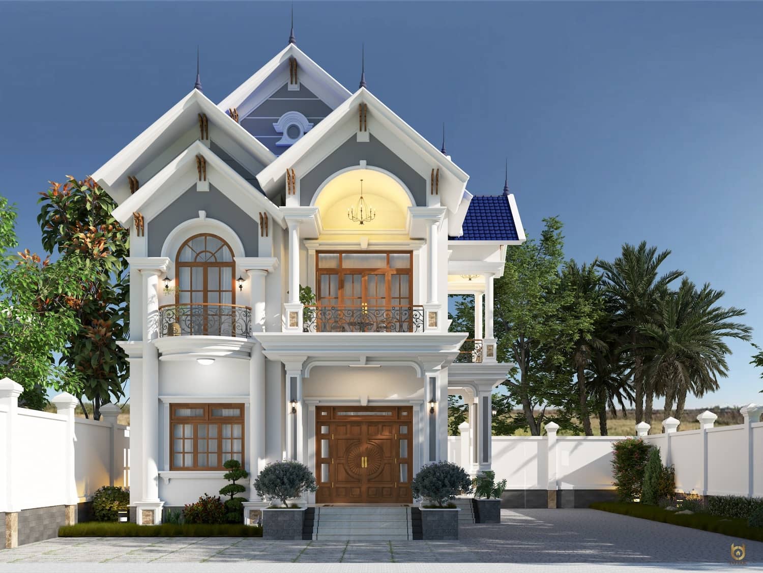 Ngoại thất thiết kế biệt thự 2 tầng mái thái
