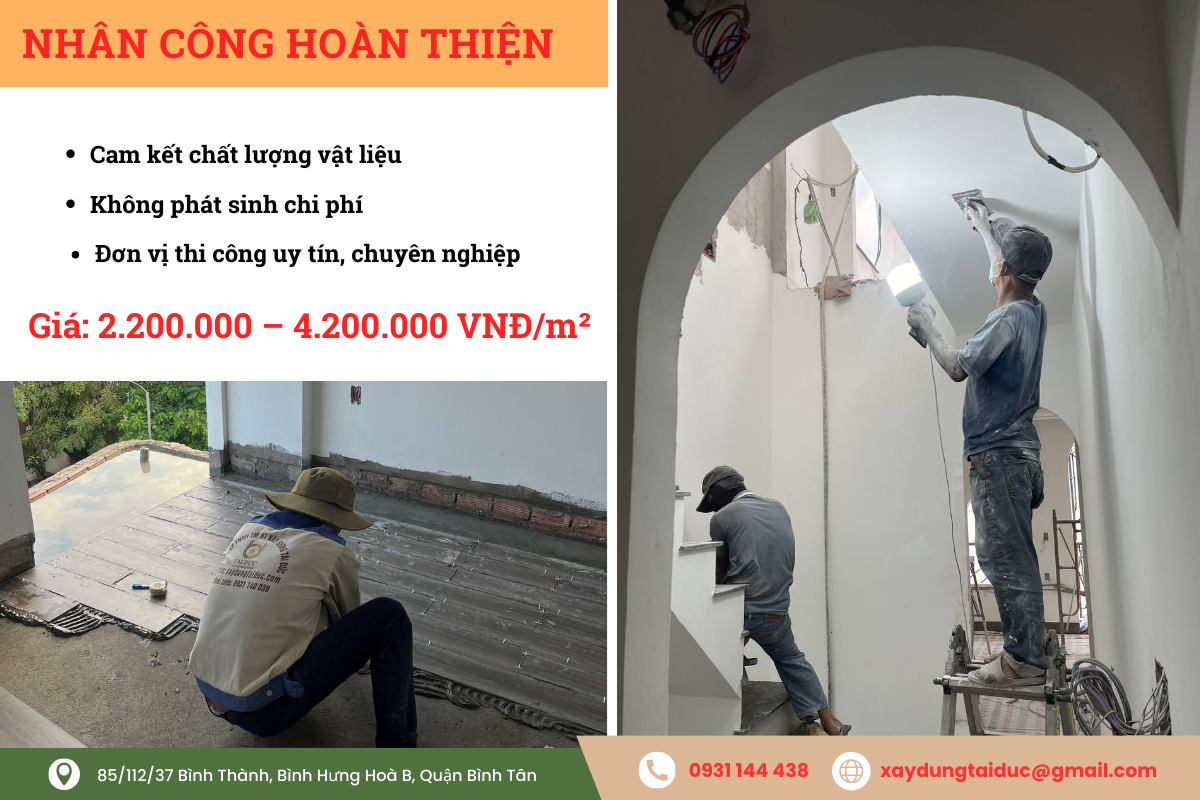 Bảng giá nhân công hoàn thiện