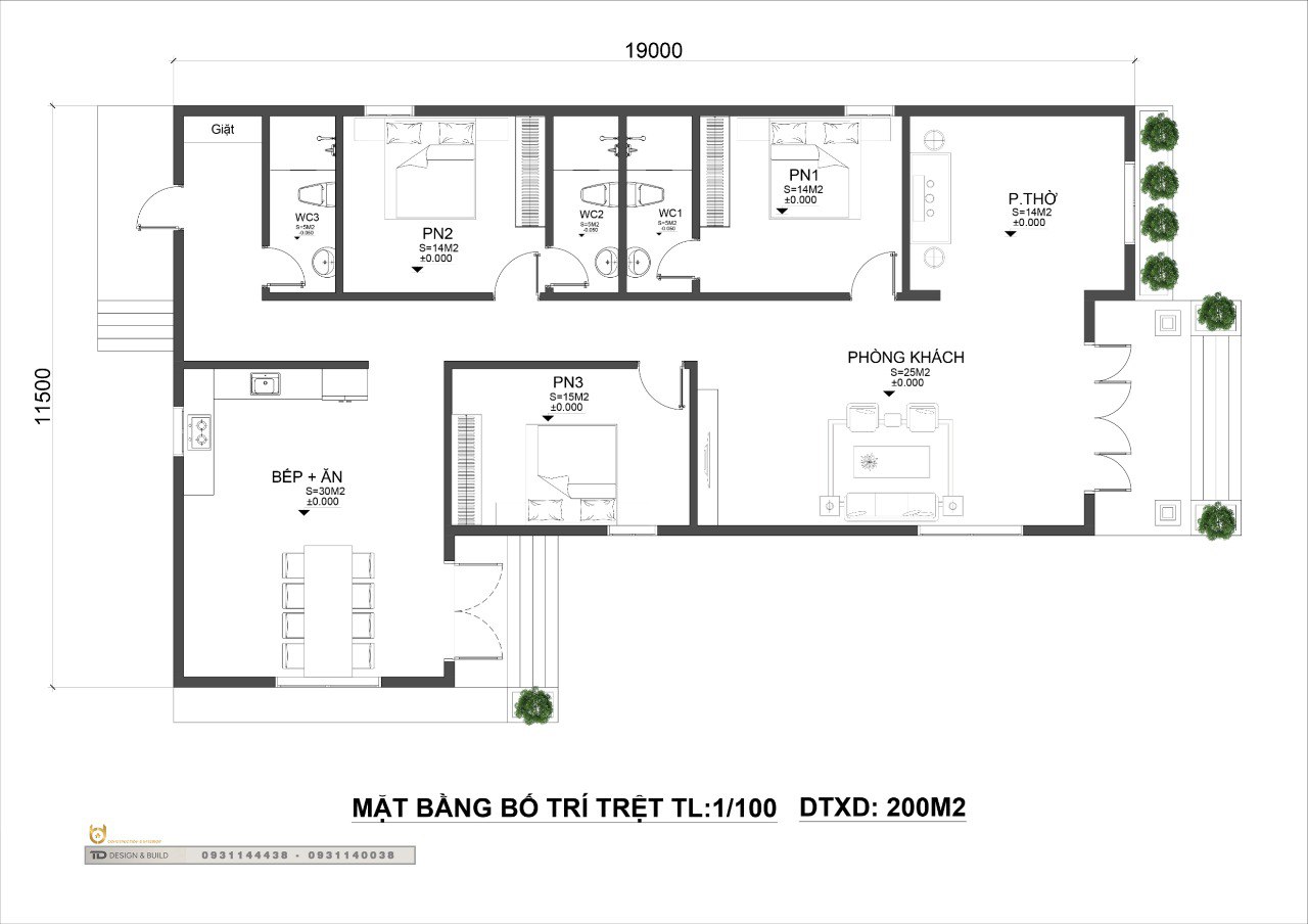 Mẫu thiết kế nhà cấp 4 mái thái 200m2