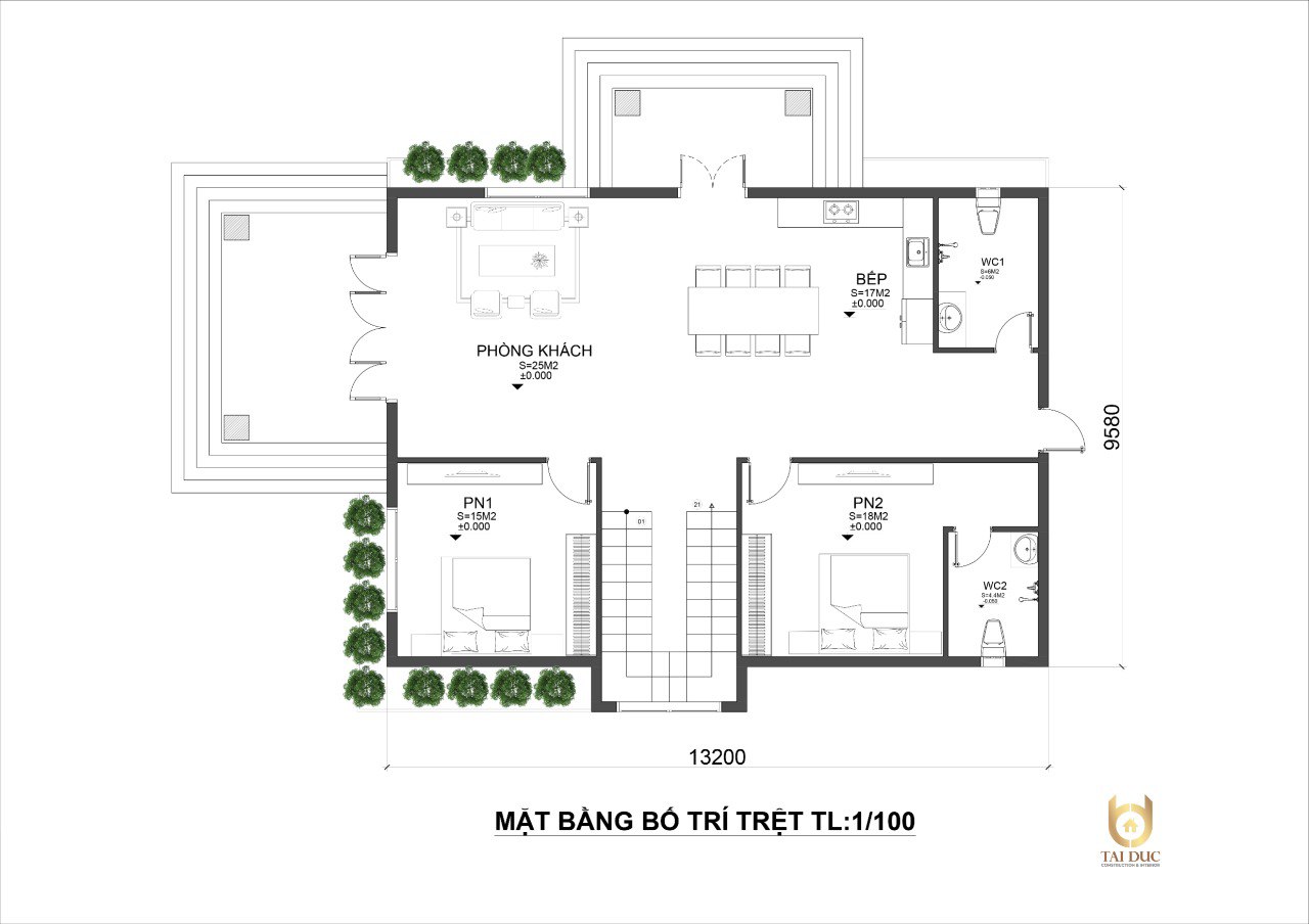 Thiết Kế biệt thự 2 tầng 220m2 