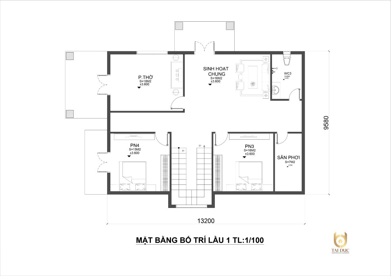 Thiết kế biệt thử 2 tầng 220m2